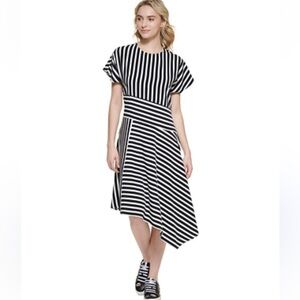Karl Lagerfeld Asymmetrical Striped Skirt in Black and White